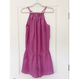 Joie Pink 100% Silk Romper Womens Medium Sleeveless Drawstring Waist Pockets